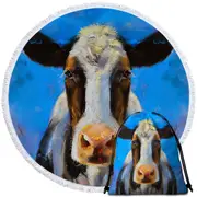 Art Painting Black and White Cow Round Beach Towel