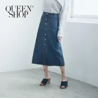 在飛比找蝦皮商城優惠-QUEENSHOP【03020361】排釦口袋造型中長牛仔裙