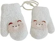 [Ccomage] 1-5Y Kids Toddler Winter Double Warm Gloves with Anti-Lost String Baby Cute Cartoon Thickened Plush Hanging Neck Mitten Boys Girls Magic Stretch Fluffy Full Finger Outdoor Sports Gloves for Xmas