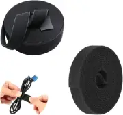 Black 10M Cable Garden Ties Self Adhesive Reusable Double Sided Hook Loop Tape