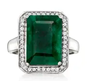 Awesome Green Emerald Shape Lab Created Emerald Halo Style Women's Silver Ring