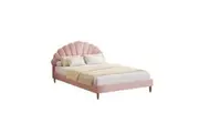Oikiture Bed Frame Double Size Scallop-Shape Bedhead Pink Velvet