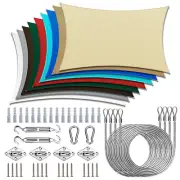 ColourTree Sun Shade Sail Rectangle with Hardware Kits + Cable Wires Ropes