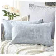 Linen Throw Pillow Covers Set of 2 Decorative 20" x 12" (Pack of 2) Blue Grey
