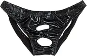 [FEESHOW] Men's Faux Leather Jockstrap Briefs Open Front Hole Underwear