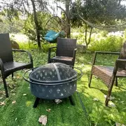 Outdoor Fire Pit: Round, Mesh Cover & Poker