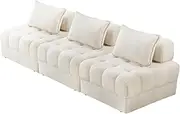 OIKITURE Boucle Modular Sofa for Sectional Sofa, 3-Seater Modular Sofa with Backrest, Armless Lounge Chair with Upholstery Fabric, Easy Assembly for Bedroom Living Room, White