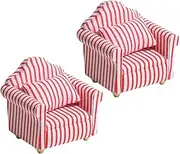 1:12 Scale Mini Sofa Set for Dollhouse Decorations 2pcs Red and White Striped Miniature Furniture