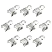 200Pcs Fold Over Cord Ends, 3x6mm Terminators Crimp End Tips Rhodium Tone