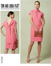 VOGUE SEWING PATTERN 1544 MISSES 14-22 EASY SHIFT DRESS W BACK DROP COLLAR & TIE