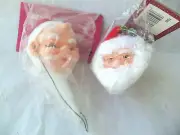 New Santa Doll Heads! 2! ONE ON STEM! ONE CLOTH! TWO SIZES!