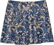 [FRODOTGV] Blue and Gold Leafs Girls Tennis Skirts with Built-in Shorts Skirt for Girl Sports Skirts for Kids