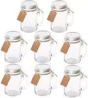 8 Pack Mason Jars with Handle Lids with Chalkboard Labels and Tin Lids 16 OZ for