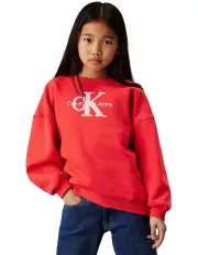 [Calvin Klein Jeans] Teddy Monologo Fleece Crew Neck Tee (8-16 Years) in Red