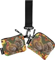[XYMZR] Mini Zip Around Wristlet keychain Wallet Thanksgiving Dinner Harvest for Women Personalized Pattern Detachable Dual Pouch Wristlet Portable Wallet Phone Coin Purse, Multi-colored, One Size