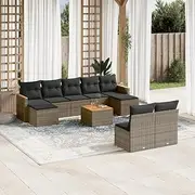 10 Piece Garden Sofa Set with Cushions Grey Poly Rattan,Outdoor Furniture Sets-3258784