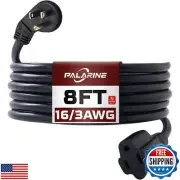 PALARINE Indoor Flat Plug Black Extension Cord 8ft, UL Listed, 16/3 SJTW 3 Pr