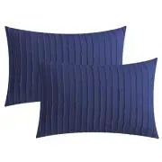 2 Pack Navy Pillowcases King Size, Soft Microfiber Striped Tufted Pillow