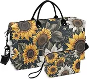 [ZRYSMY] Sunflower White Black Leaf Duffel Bag for Traveling, Travel Bag Gym Bag, with Multiple Interior Pockets Shoulder Weekender Bag for Women Men with Toiletry Bag 20.5L x 1.9W x 13.8H