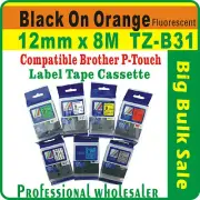 12mmx8m Brother Black on Fluorescent Orange Compatible TZ-B31 P-Touch Label Tape