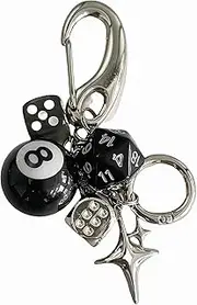 [sunaeset] magic 8 ball dice keychain, cute aesthetic y2k pool ball star key chain for men, purse bag charms for handbags backpack, billiards gifts for men, Green and Silver