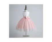 Children's Dress Dress Colorblock Puffy Wedding Princess Dress Girls Lace Dress-pink