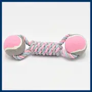 GGP 2 Pcs Pink Durable Cotton Rope And Tennis Ball Dog Toy Set Chew Resistant Tug Toys With Rope Dumbbell Perfect For Dogs Of All Sizes
