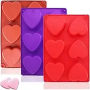 3 Packs 6 Cavities Heart Shaped Silicone Mold (Purple, Red, Brown),SourceTon Baking Mold Cake Pan, Biscuit Chocolate Mold, Ice Cube Tray, Soap Mold