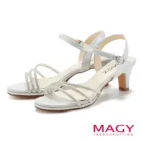 在飛比找momo購物網優惠-【MAGY】氣質閃鑽踝帶高跟涼鞋(銀色)