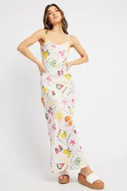 Multi Abstract Maxi Dress Bias Cut - Size 6, Women's Maxi Dress
