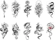PEKNUX 10 Sheets Temporary Tattoos For Women Girls Flowers Snake Dragon Temporary Tattoo Men Children Waterproof 3D Body Art Sticker Arm Tattoos Sticker Body Sticker