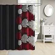 Comfort Spaces Enya Bathroom Shower Curtain Floral Printed Cute Chic Microfiber Fabric Bath Curtains, 72"x72", Red/Black