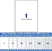 MR-Label White Waterproof & Tear-Resistant Multi-Purpose Labels - for Outdoor | Kitchen | Business - self-Adhesive Stickers for Inkjet & Laser Printer - Full A4 Sheet - 25 Labels
