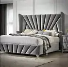 Grey Velvet Designer Bed Frame.(Jordan) LIMITED STOCK