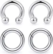 [Uqnwbdq] 3 Pcs PA Ring Internally Threaded Horseshoes Rings Captive Bead Ring 6G 8G Silver Bar 316L Surgical Steel CBR Pierced Body Jewelry for Women Men bar Length 12mm 16mm