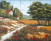 Tuscan Tile Backsplash Di Chiara Landscape Art Ceramic Mural ADCH020