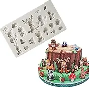 Fewo Forest Animals Fondant Molds Zoo Animal Silicone Mold for Chocolate Candy Gum Paste Polymer Clay Resin Sugar Craft Cake Cupcake Decorating Supplies (Squirrel Rabbit Sika Deer Hedgehog Mushroom)