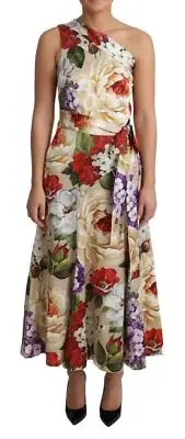 Dolce & Gabbana Elegant One-Shoulder Floral Silk Maxi Women's Dress Authentic