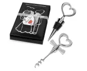Corkscrew,Wine Corkscrew Set1 Pair Silver Love Heart Wine Beverage Bottle Stopper+Corkscrew Opener