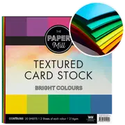 Paper Mill 12 x 12 inch 216gsm Textured Cardstock Bright Colours 20 Sheets