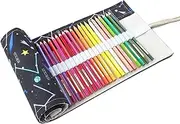 Pencil Wrap Roll Up Case 72 Slots Canvas, Color Pencil Organizer (Black)