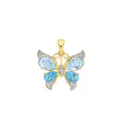 9ct Gold Multi Topaz & Diamond Butterfly Pendant in Blue