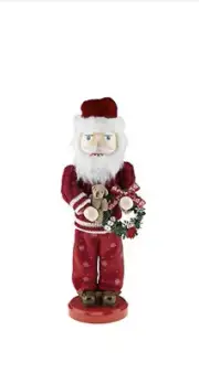 PJ Santa Nutcracker W/ Reindeer Slippers Teddy Bear Christmas Wood Nutcracker 14