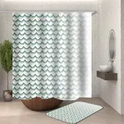Blue and Green Drawing Waves Shower Curtain