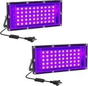 Elwoks 50W LED Black Light 2 Pack, Ultra Bright Blacklight Flood Light for Glow Party, Halloween, Body Paint & UV Decor - Glow in The Dark Effects, Slim Design with On/Off Switch