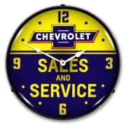 Chevrolet Bowtie Sales and Service, Lighted Backlit LED Clock GM Licensed