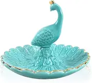 Lependor Peacock Ceramic Jewelry Tray Ring Holder Trinket Dish Necklace Earrings Rings Jewelry Organizer Display Jewelry Trinket Holder Home Decoration - Blue Peacock