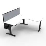 Natural White And Black Corner Workstation With Screen And Cable Tray