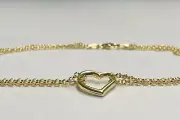 10k 10" Yellow Gold Shiny Open Heart Anklet Chain Bracelet 2.2 grams