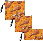 Yummy Fried Chicken Leg Cartoon 3 Piecing Reusable Sandwich and Snack Bags Portable Food-Safe Storage Zipper Bag for Work Picnic or Travel